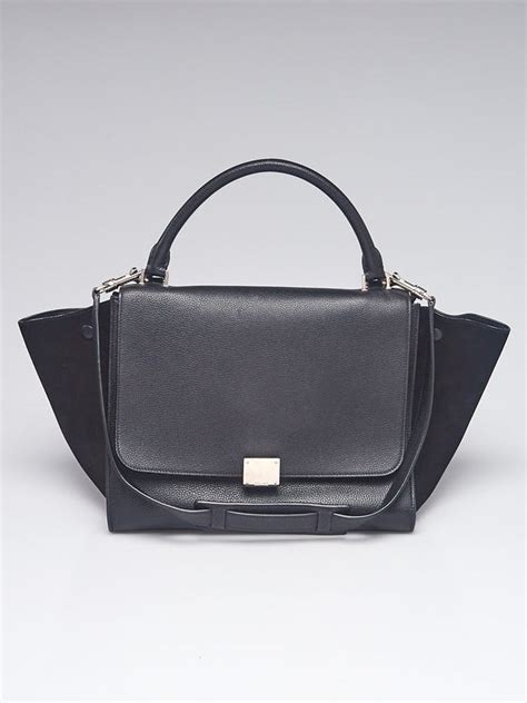 celine medium trapeze leather and suede satchel|CELINE Drummed Calfskin Suede Medium Trapeze Black.